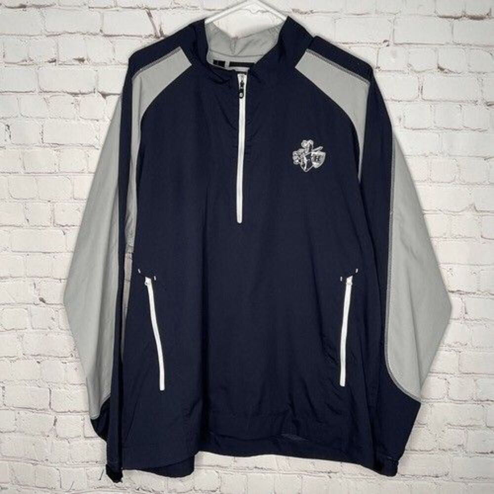 FootJoy FJ Long Sleeve 1/2 Zip Golf WindShirt Jacket Men‎ Size L Navy/Silver Log